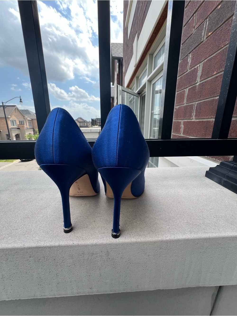 Manolo Blahnik Royal Blue Satin Crystal-Embellished Pointed Pumps - Picture 3 of 6